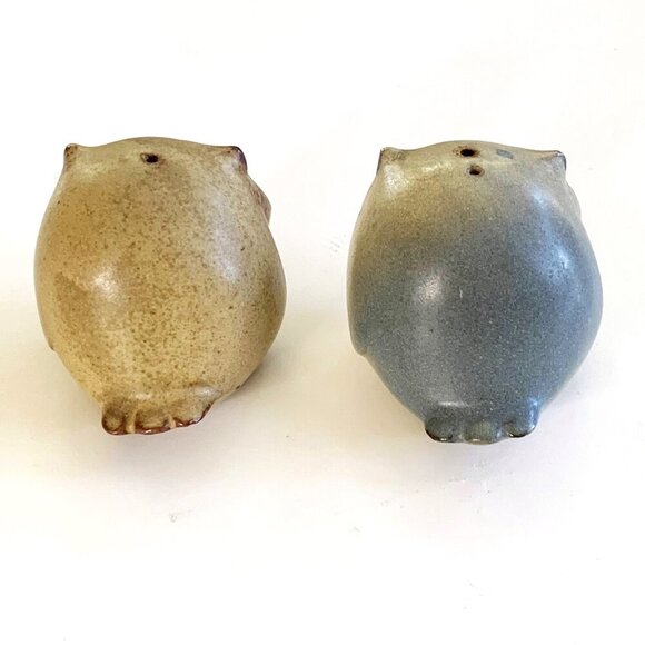 Vintage Stoneware Pottery Chubby Owl Salt And Pepper Shaker Set Japan - Picture 4 of 10